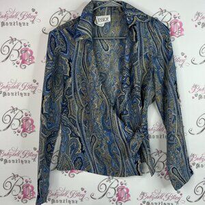 Jessica top wrap style top paisley Blue and Gold Paisley shirt y2k blouse